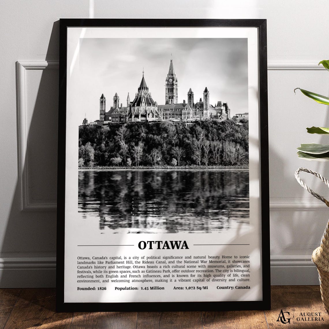 Ottawa Canada Parliament Hill Reflected Black And White City Poster