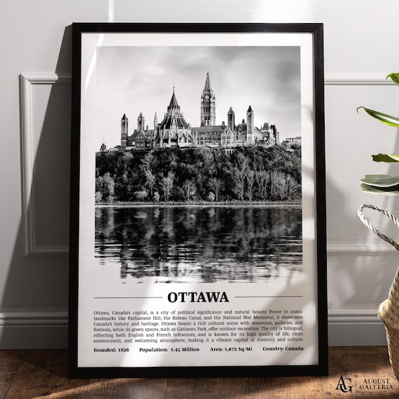 Ottawa Canada Parliament Hill Reflected Black And White City Poster