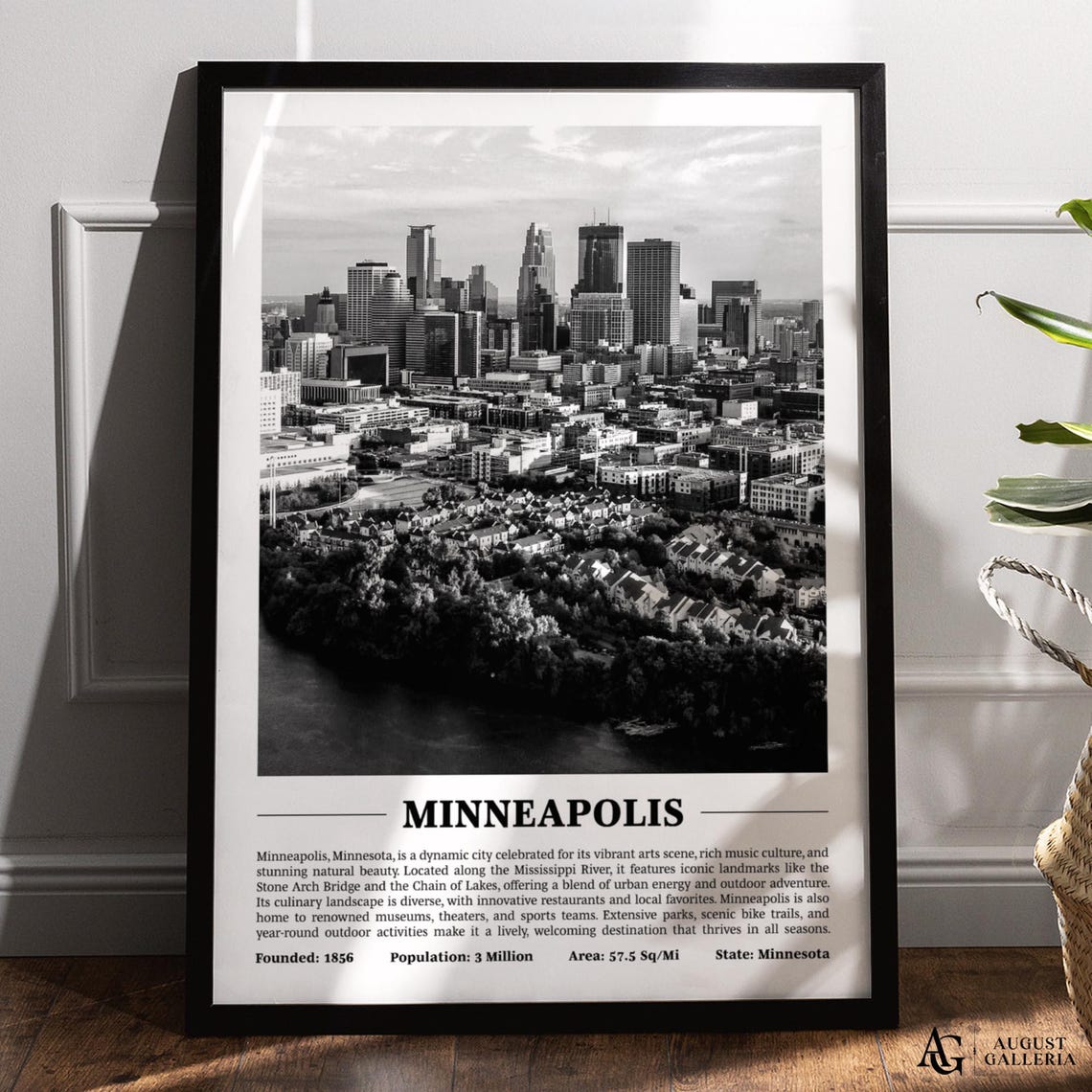 Minneapolis Downtown Skyline Black And White Minnesota Poster