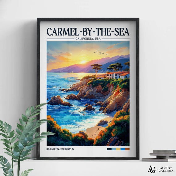 Carmelbythesea Retro Travel Print Wanderlust Posters Wall Art Framed Prints Canvas Poster
