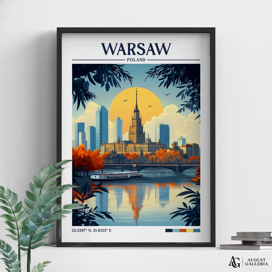 Warsaw Poland Retro Travel Print Wall Art Framed Canvas Poster Illustration Wanderlust