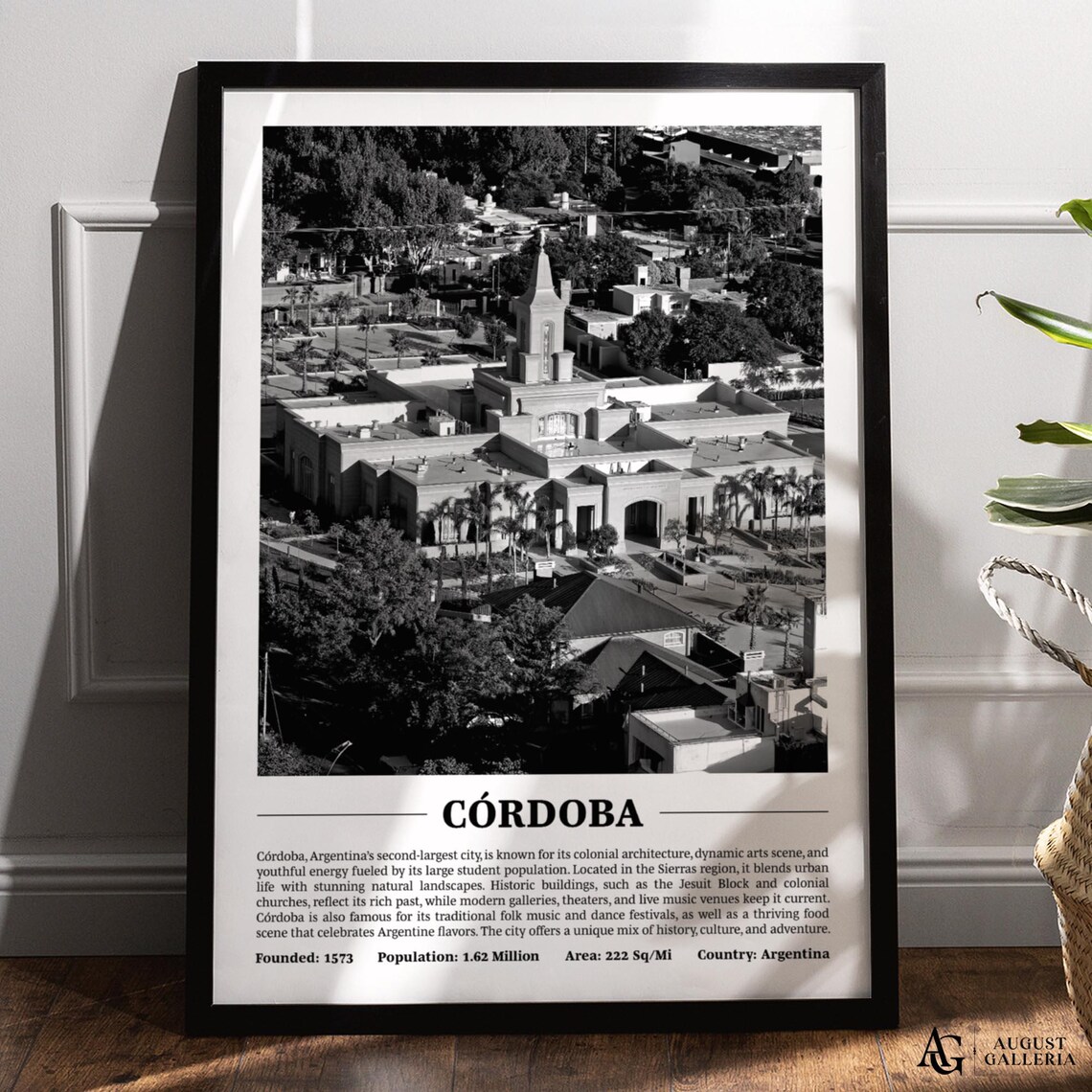 Cordoba Black and White Historic Church Argentina Travel Poster