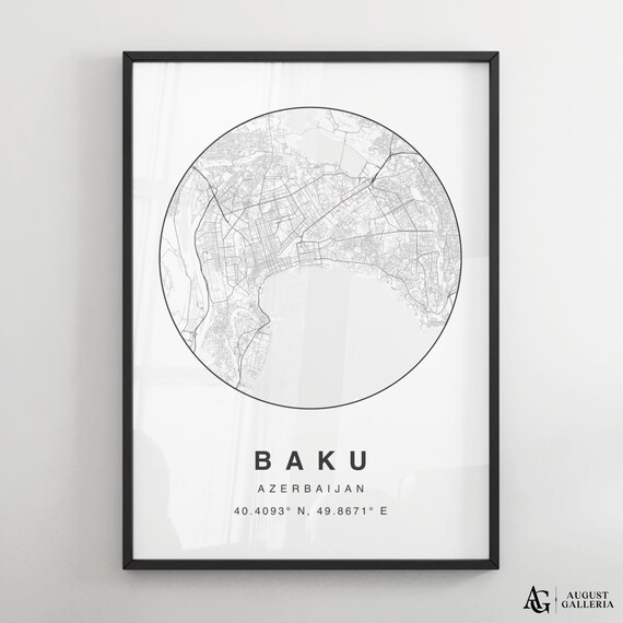 Baku Azerbaijan Minimalist Circular Street Map Decor Travel Poster