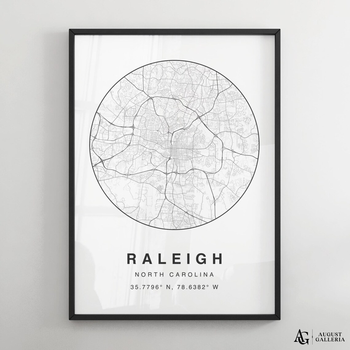 Raleigh North Carolina Minimalist City Map Poster with Coordinates
