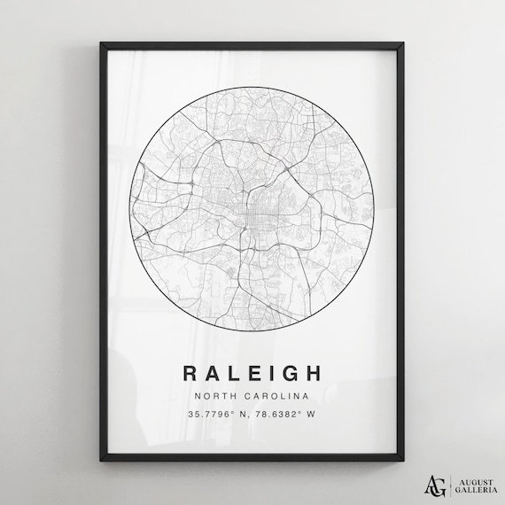 Raleigh North Carolina Minimalist City Map Poster with Coordinates