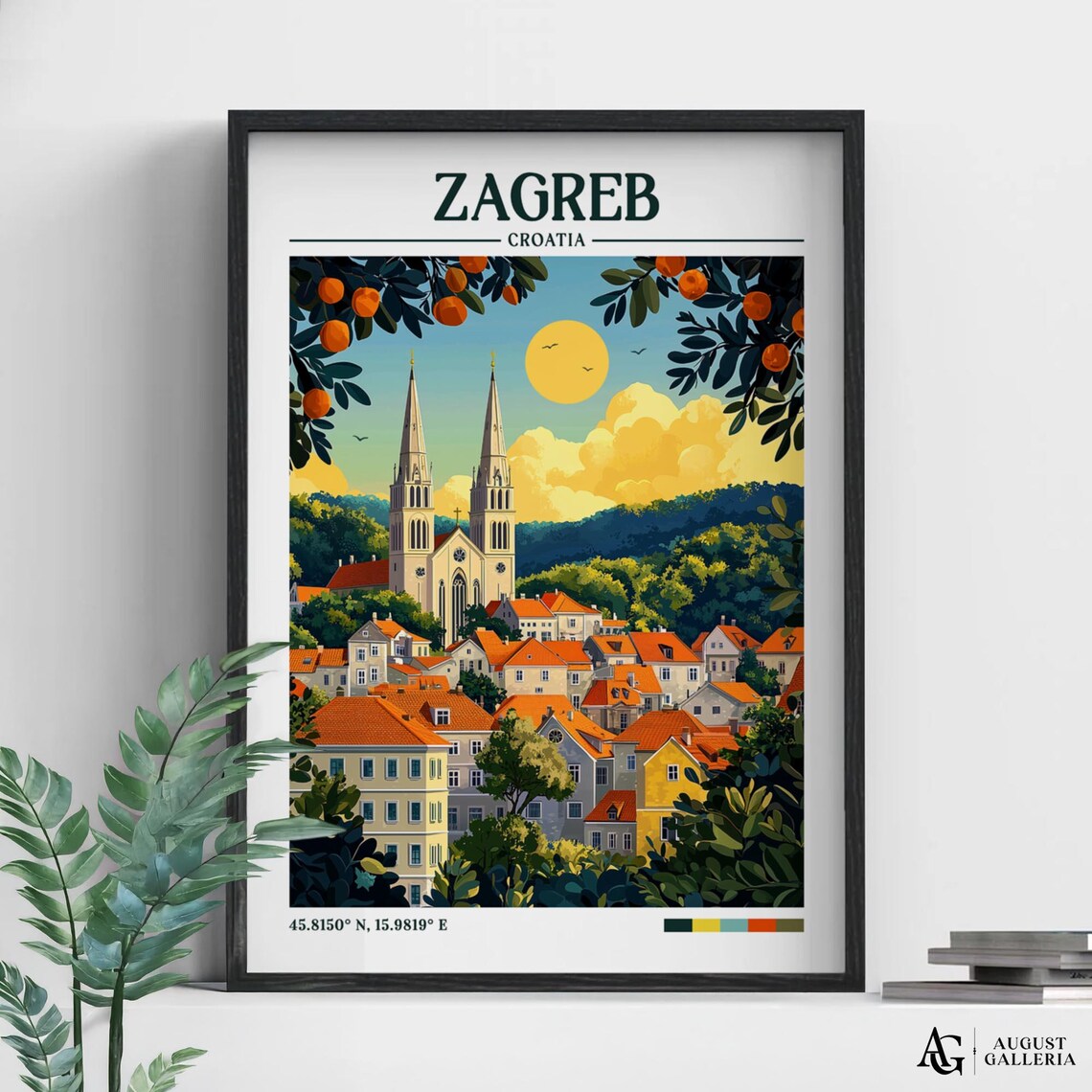 Zagreb Croatia Twin Spire Cathedral Old Town Evening Travel Poster