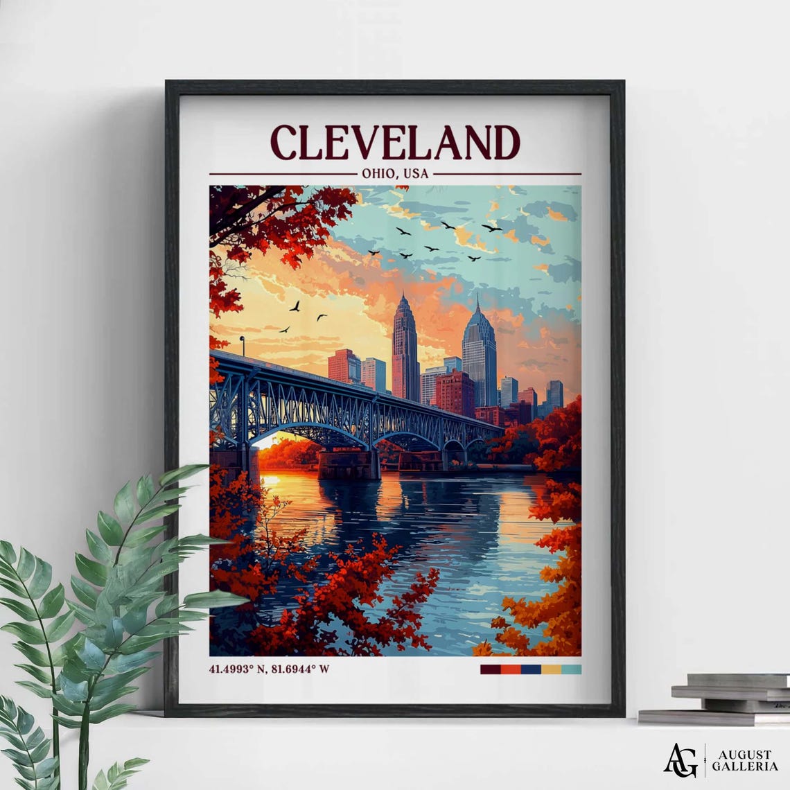 Cleveland Ohio Retro Travel Print Wanderlust Posters Illustration Wall Art Framed Prints Canvas Poster