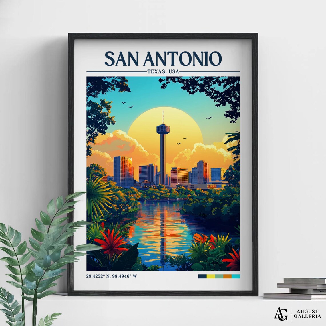 San Antonio Retro Travel Poster, Texas Illustration