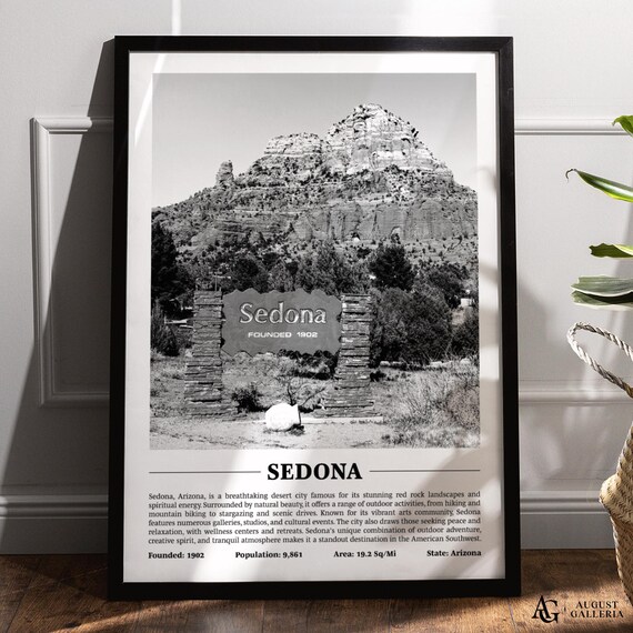 Sedona Arizona Black White Desert City Red Rock Mountains Poster