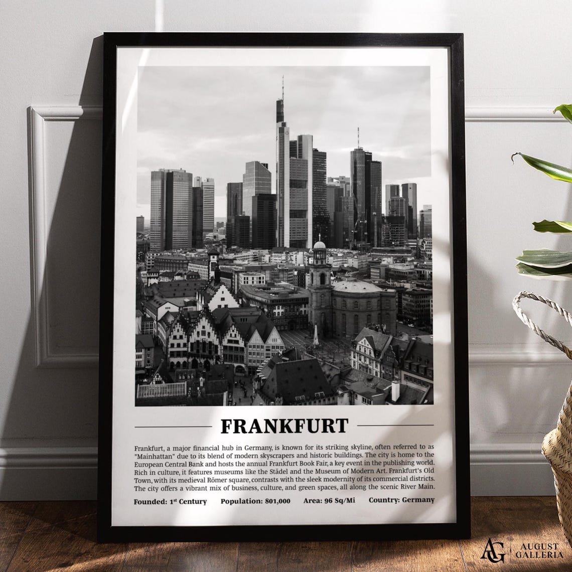 Frankfurt Mainhattan Skyline Black White Germany City Travel Poster