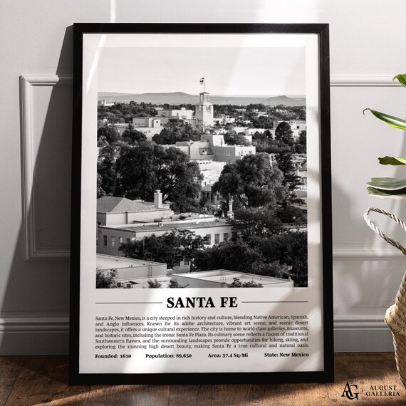 Santa Fe New Mexico Adobe Bell Tower Black White Southwest Travel Poster