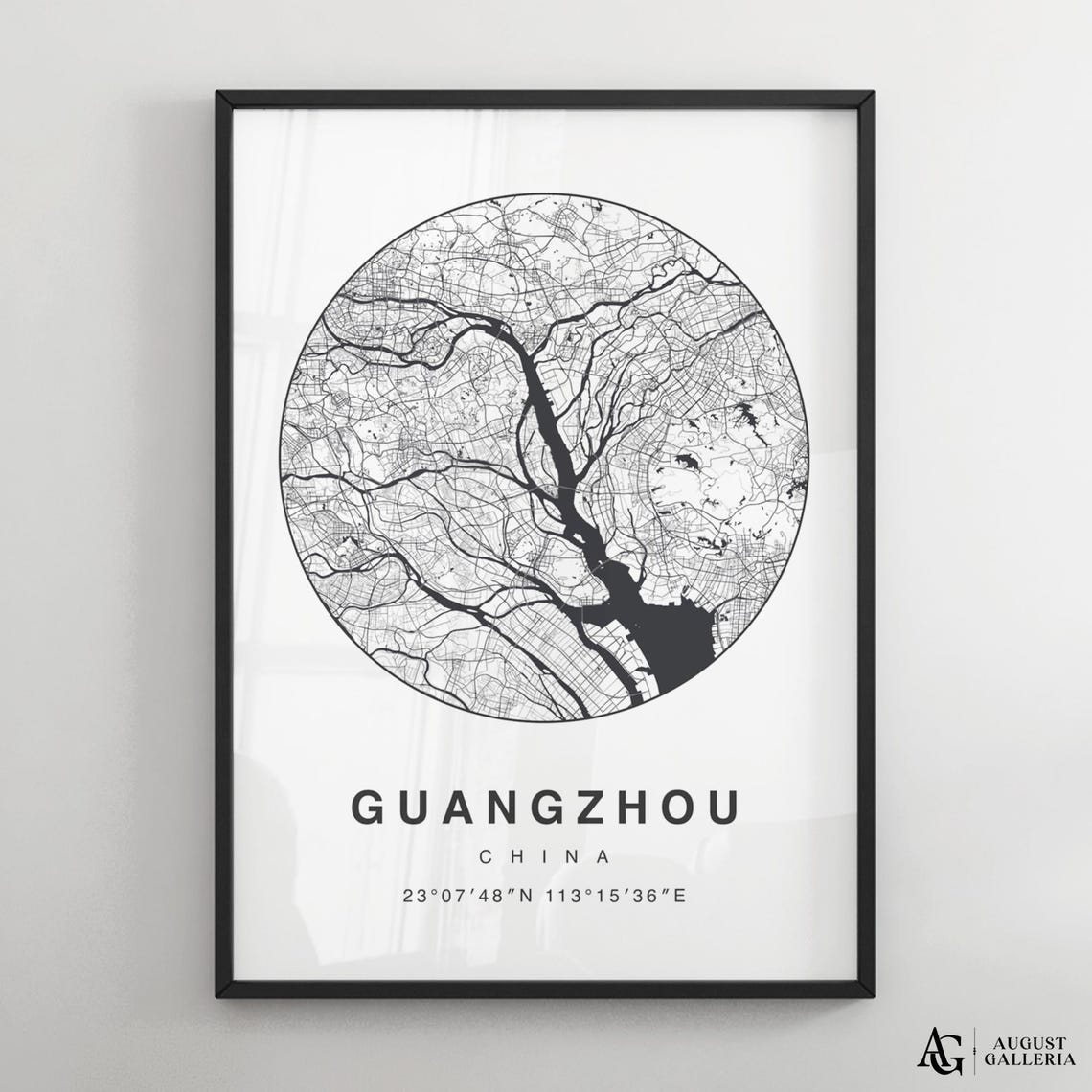 Guangzhou China Minimalist Circular City Map Poster with Coordinates