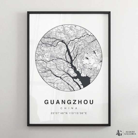 Guangzhou China Minimalist Circular City Map Poster with Coordinates