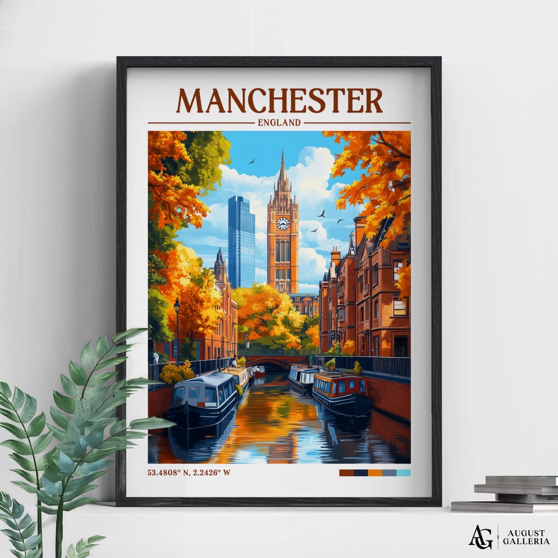 Manchester England Retro Travel Print Wanderlust Posters Wall Art Framed Prints Canvas Poster Illustration