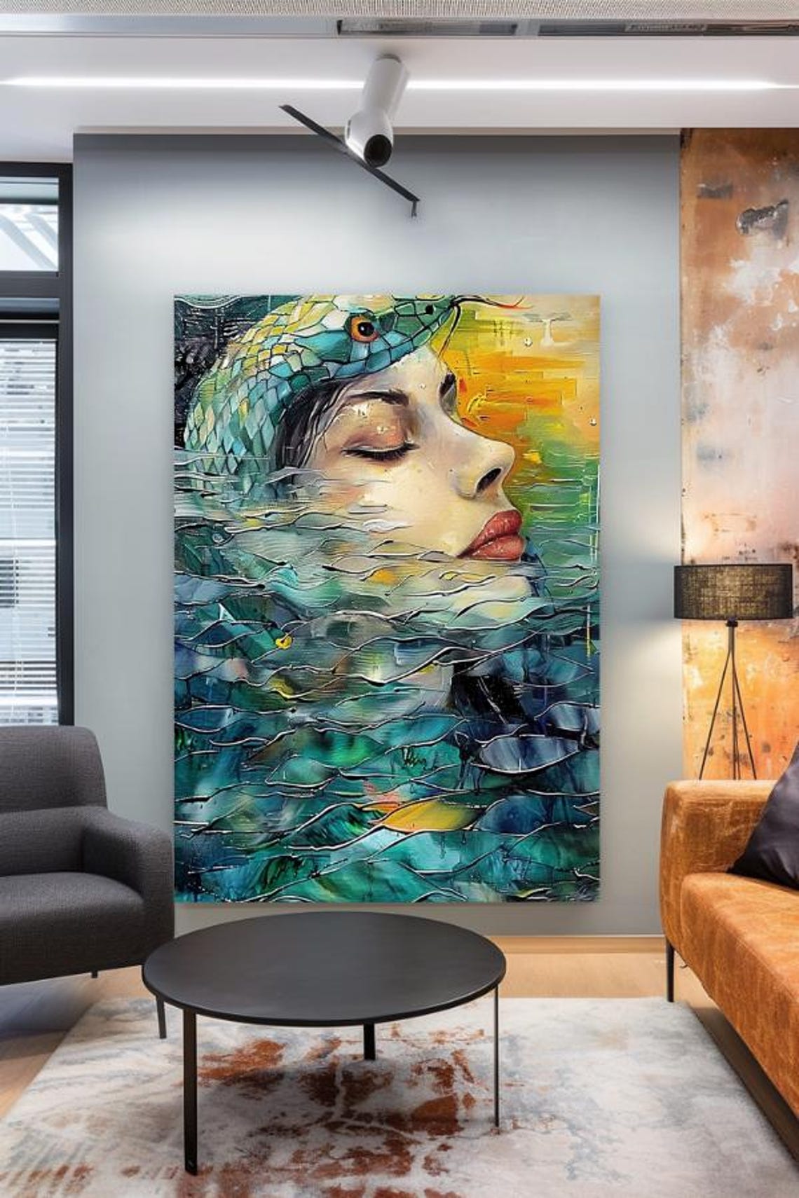 Woman's Face Submerged In Turquoise Water Waves Abstract Poster