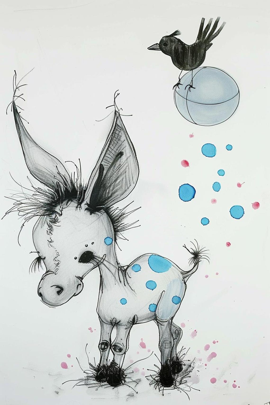 Looking For A Friend Whimsical Spotted Donkey With Bird Poster - Image 2