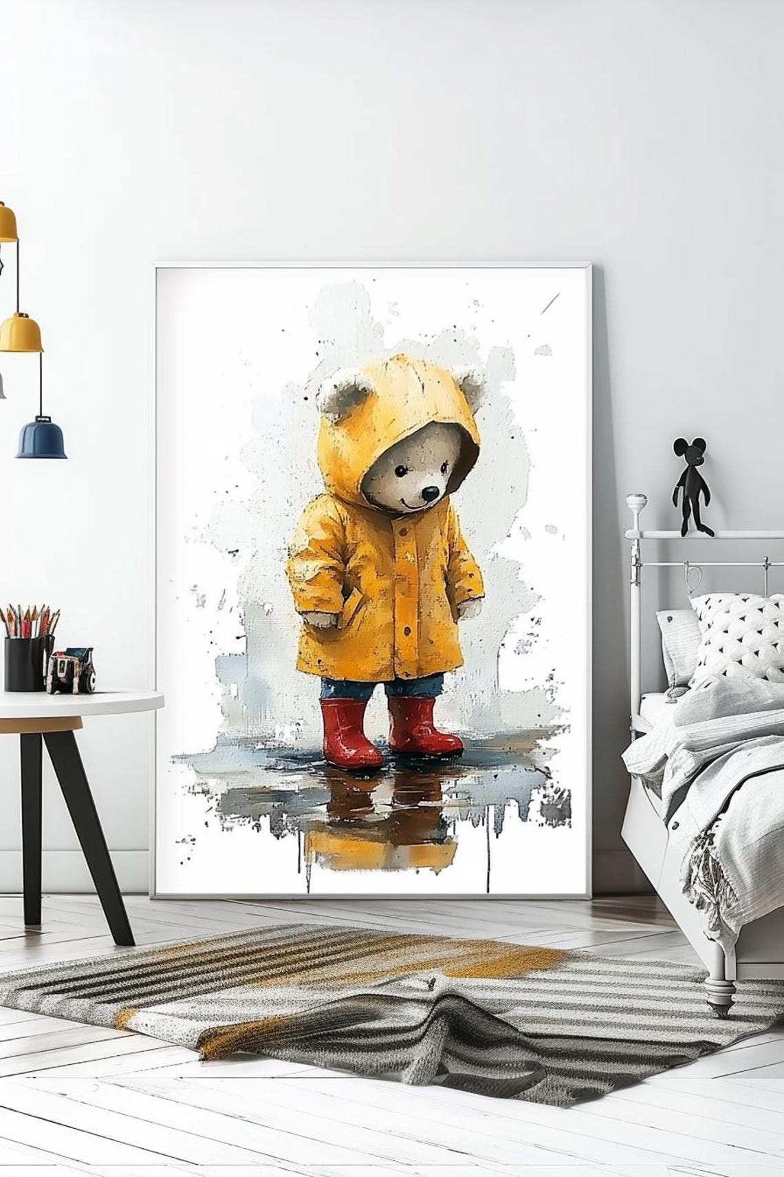 Teddy Bear in Yellow Raincoat and Red Boots Standing in Puddle Poster - Image 3