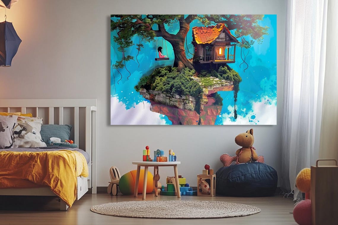 Floating Island Treehouse With Girl On Swing Fantasy Dream Poster
