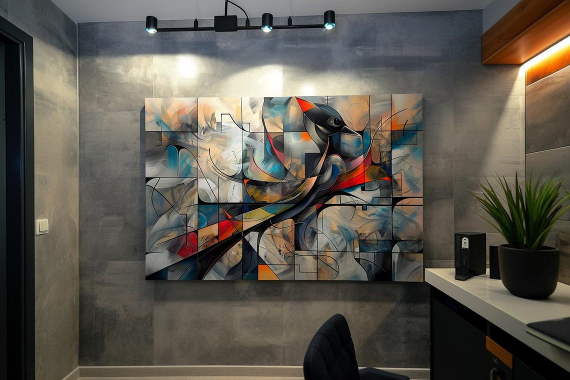 Cubist Stained Glass Bird Multicolor Geometric Abstract Poster - Image 3