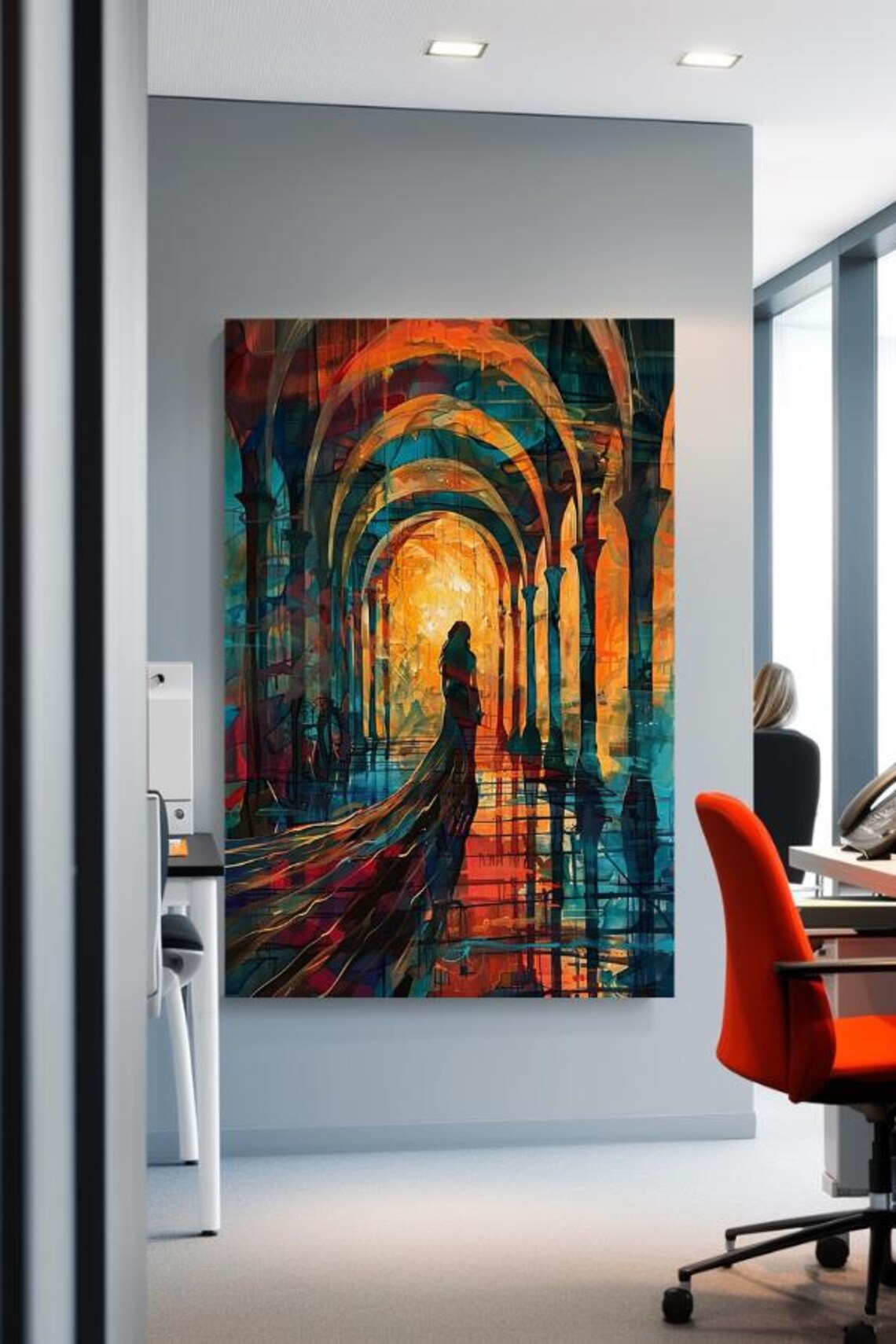 The Arch Of Time Woman Walking Through Arches Toward Light Poster - Image 3