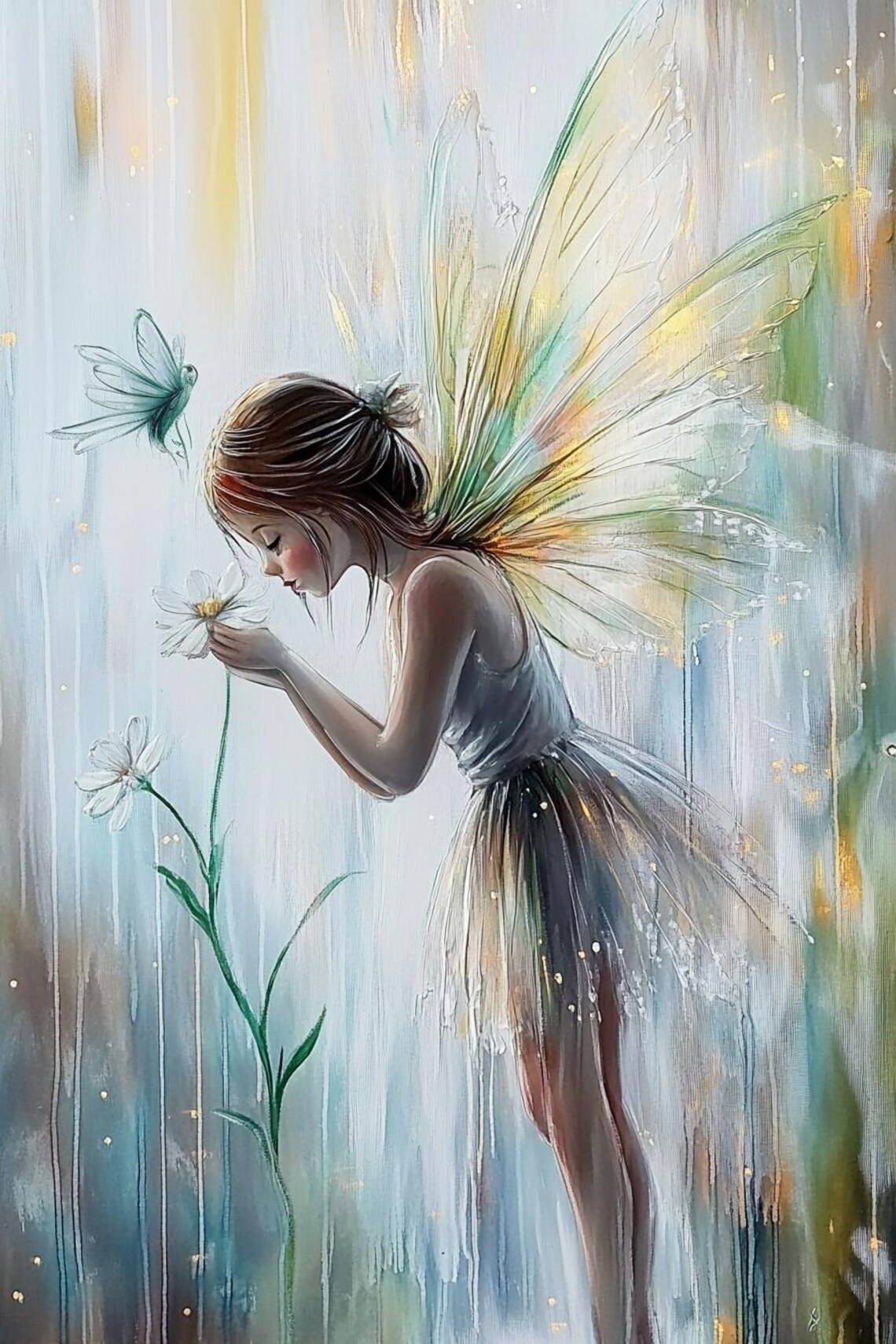 Flower Fairy Girl Smelling Flowers In The Rain Fantasy Poster - Image 3