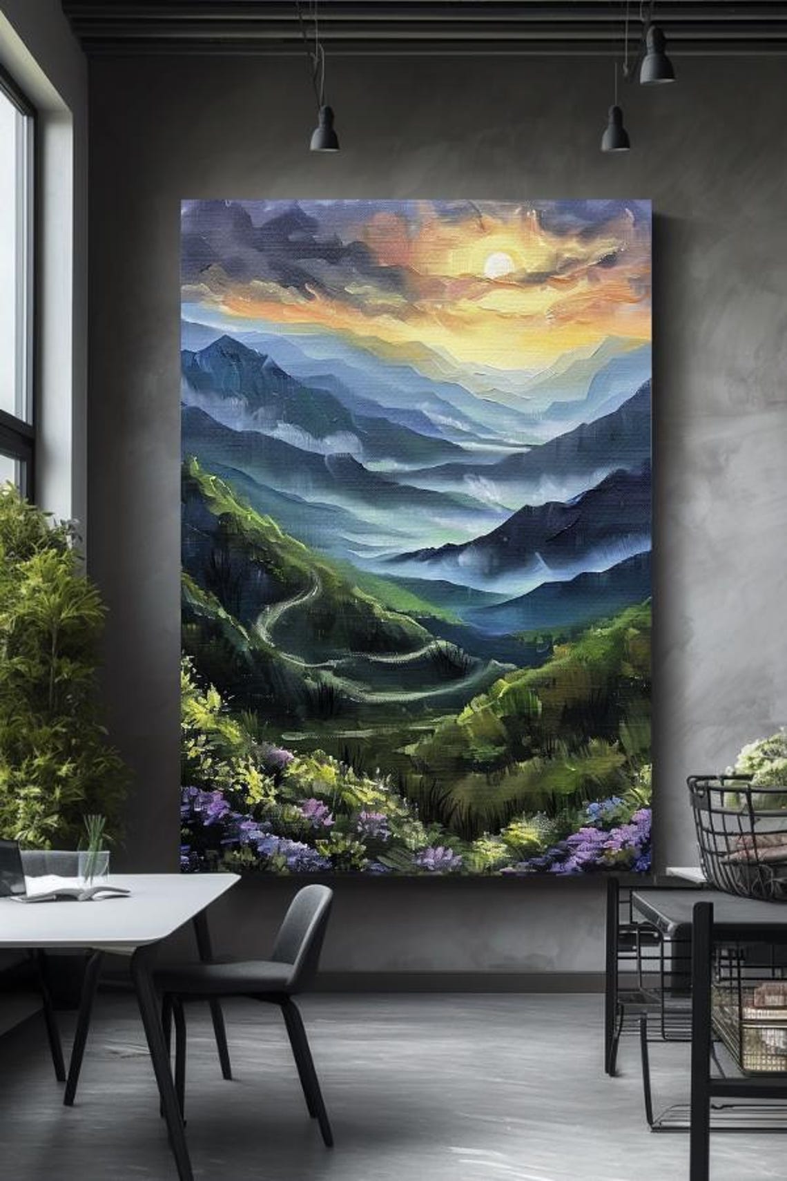 Painting Between The Mountains Abstract Stretched Painting Wall Art Print Contemporary Artwork For Home Decor - Image 2
