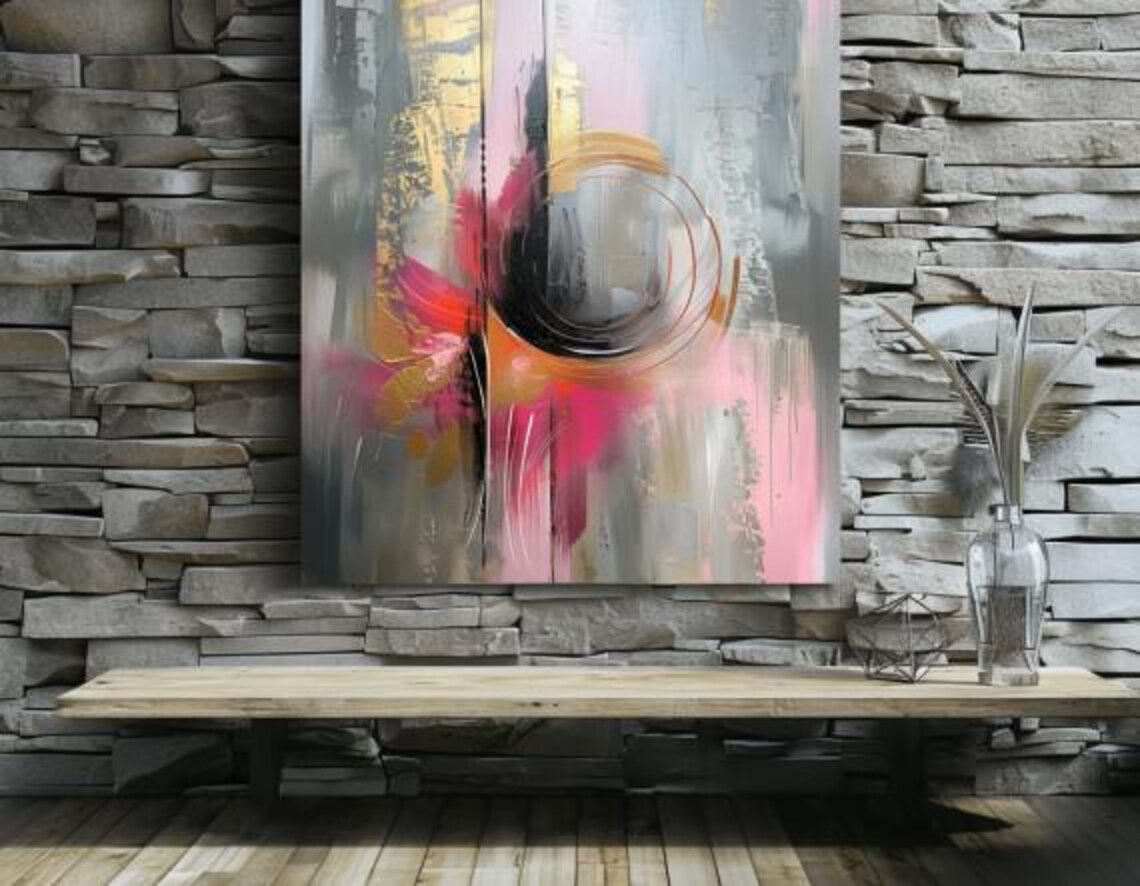 Abstract Whirlpool Swirl In Pink Gray And Gold Modern Canvas Poster - Image 3