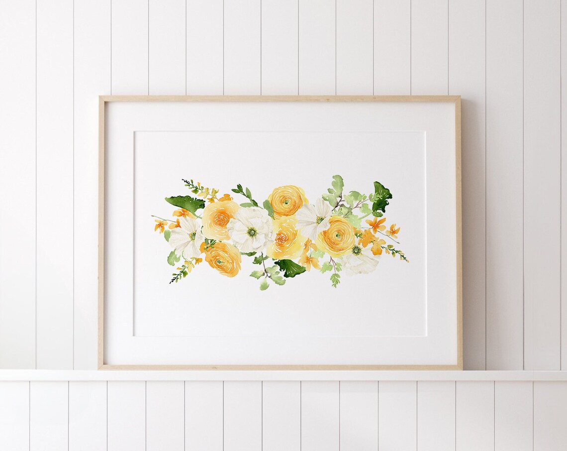 Yellow White Watercolor Flowers Spring Floral Bouquet Poster