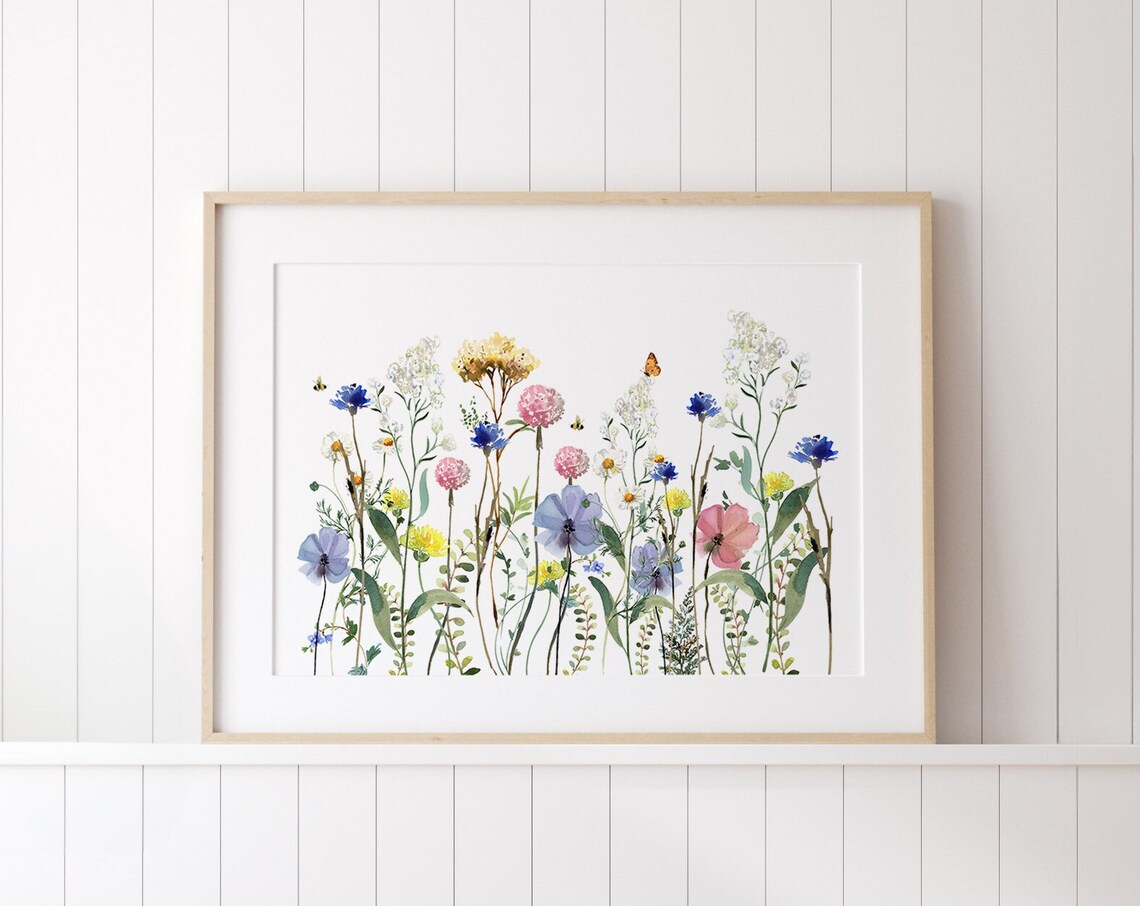 Spring Wildflowers Watercolor Meadow Botanical Floral Decor Poster