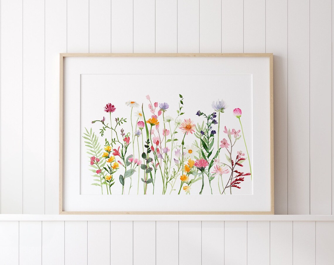 Wildflower Meadow Watercolor Floral Row Spring Botanical Decor Poster
