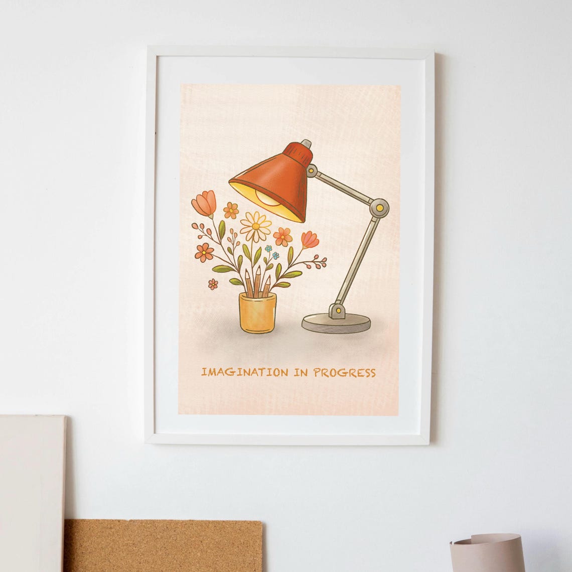 Imagination in Progress Desk Lamp Flowers Creative Office Art Poster - Image 3