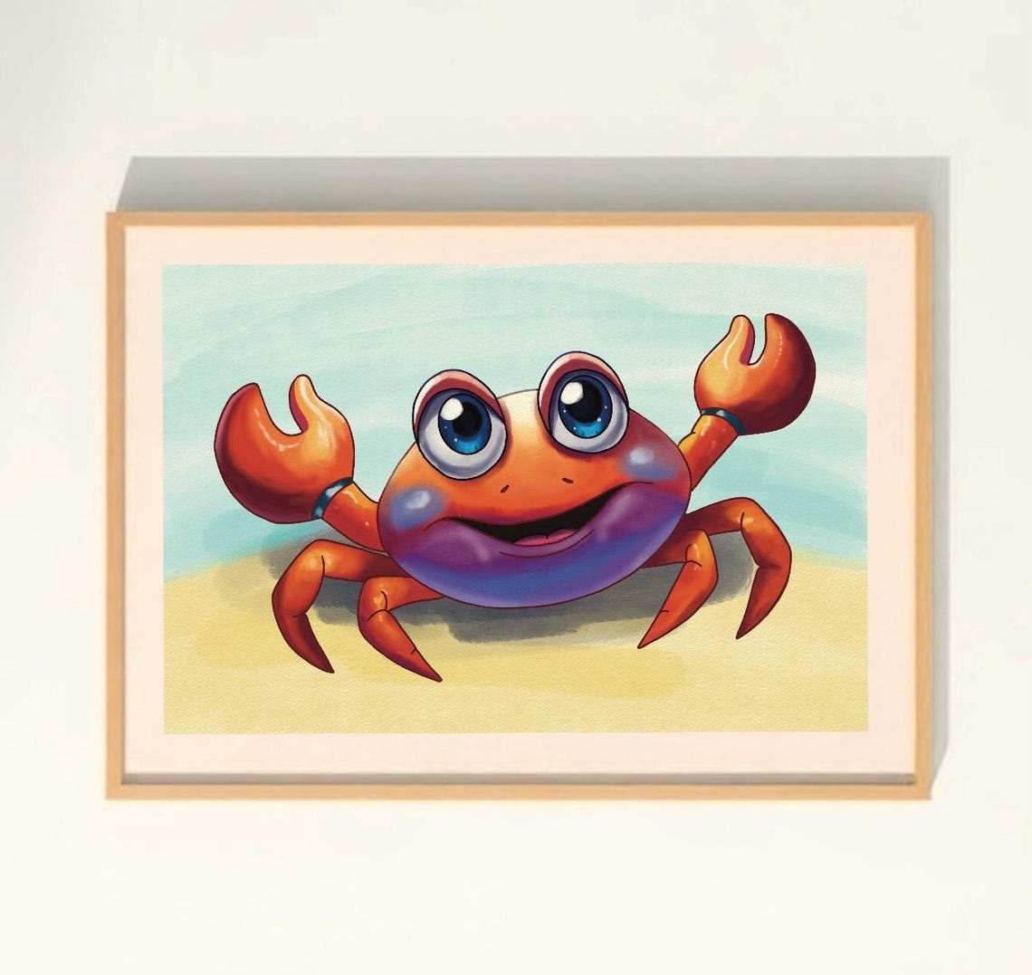 Cute Little Crab Art Whimsical Ocean Animal Illustration - Image 3