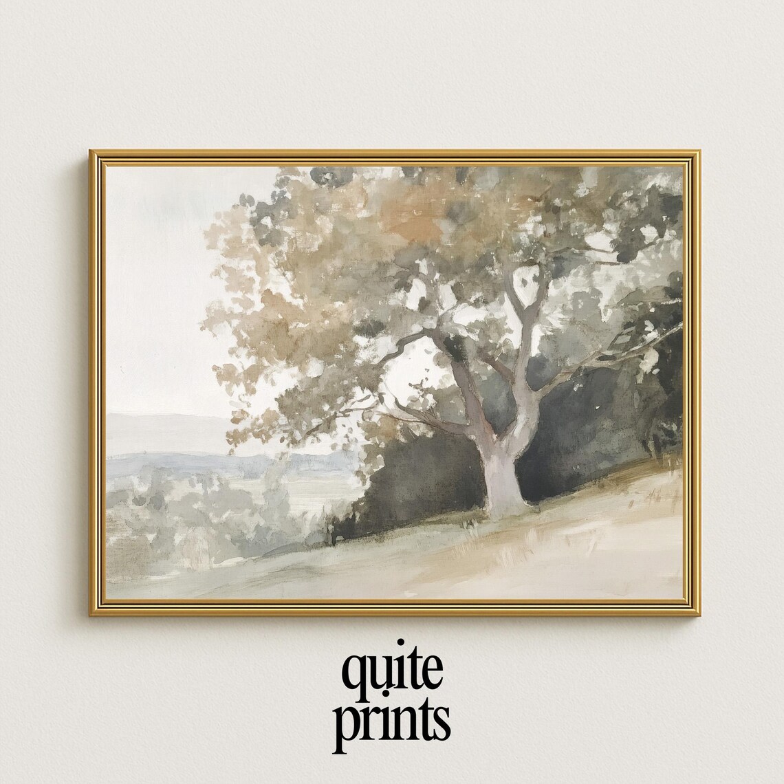 Majestic Oak Tree Watercolor Neutral Earth Tones Nature Print