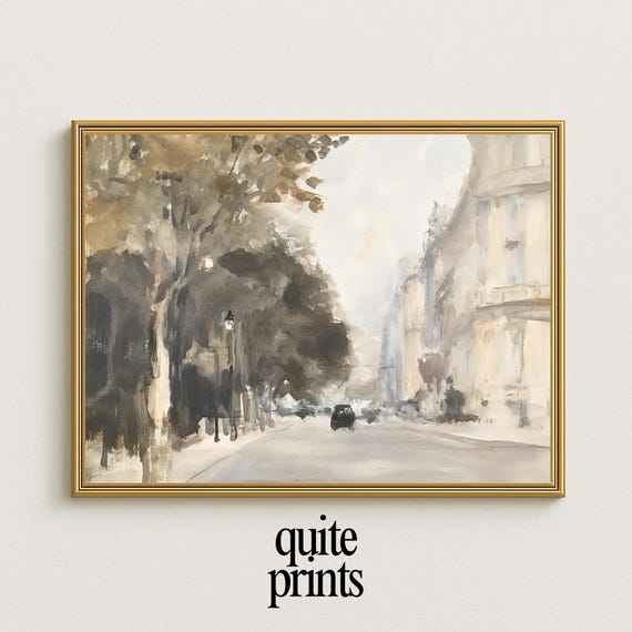 Vintage Paris Street Painting French Architecture Wall Art Moody Urban Landscape