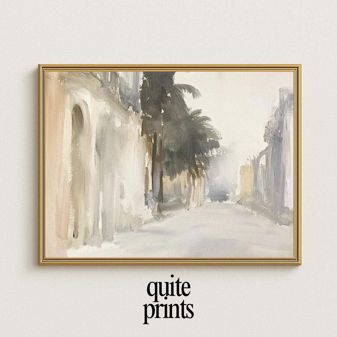 Loose Neutral Cityscape Palm Trees Impressionist Gray Street Poster