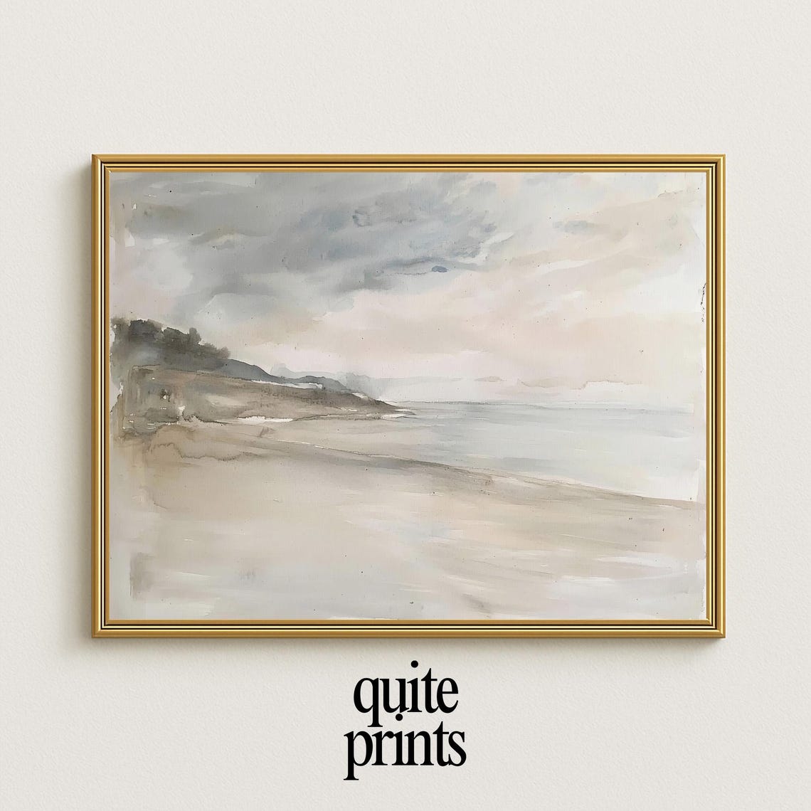 Minimalist Beach Seascape Watercolor Soft Grey Neutral Coastal Poster