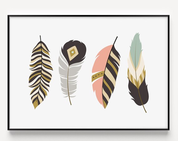 Art Wall Art Prints Feather Print Tribal Print Minimalist Art Instant Modern Art Scandinavian Print Printables