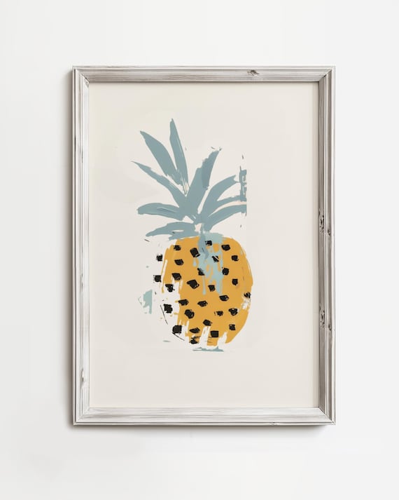 Pastel Pineapple Abstract Tropical Fruit Coastal Kitchen Art Poster