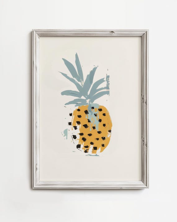 Pastel Pineapple Painting Simple Abstract Fruit Art Tropical Home Wall Decor Island Watercolor Kitchen