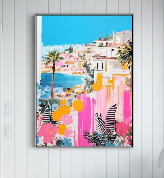 Colorful Mediterranean Art Simplistic European City Abstract Boho Dining Room Wall Decor Instant