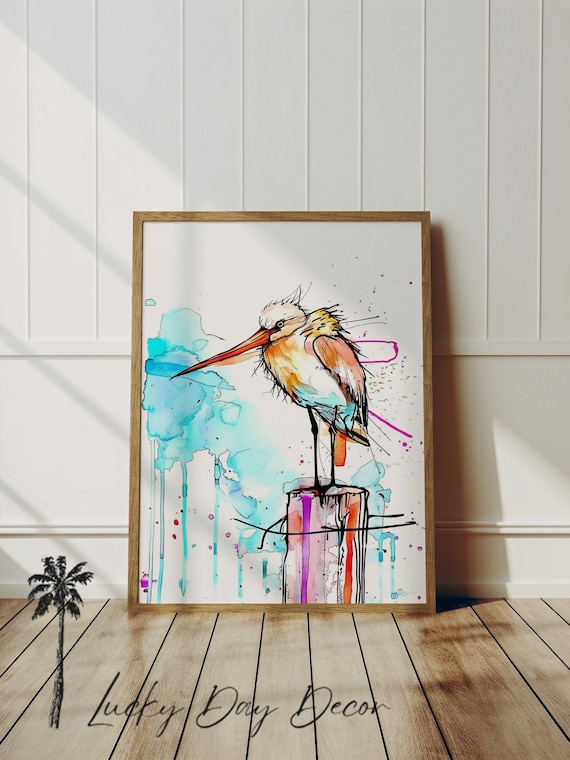 Colorful Shorebird Watercolor Abstract Coastal Bird Art Painting Poster