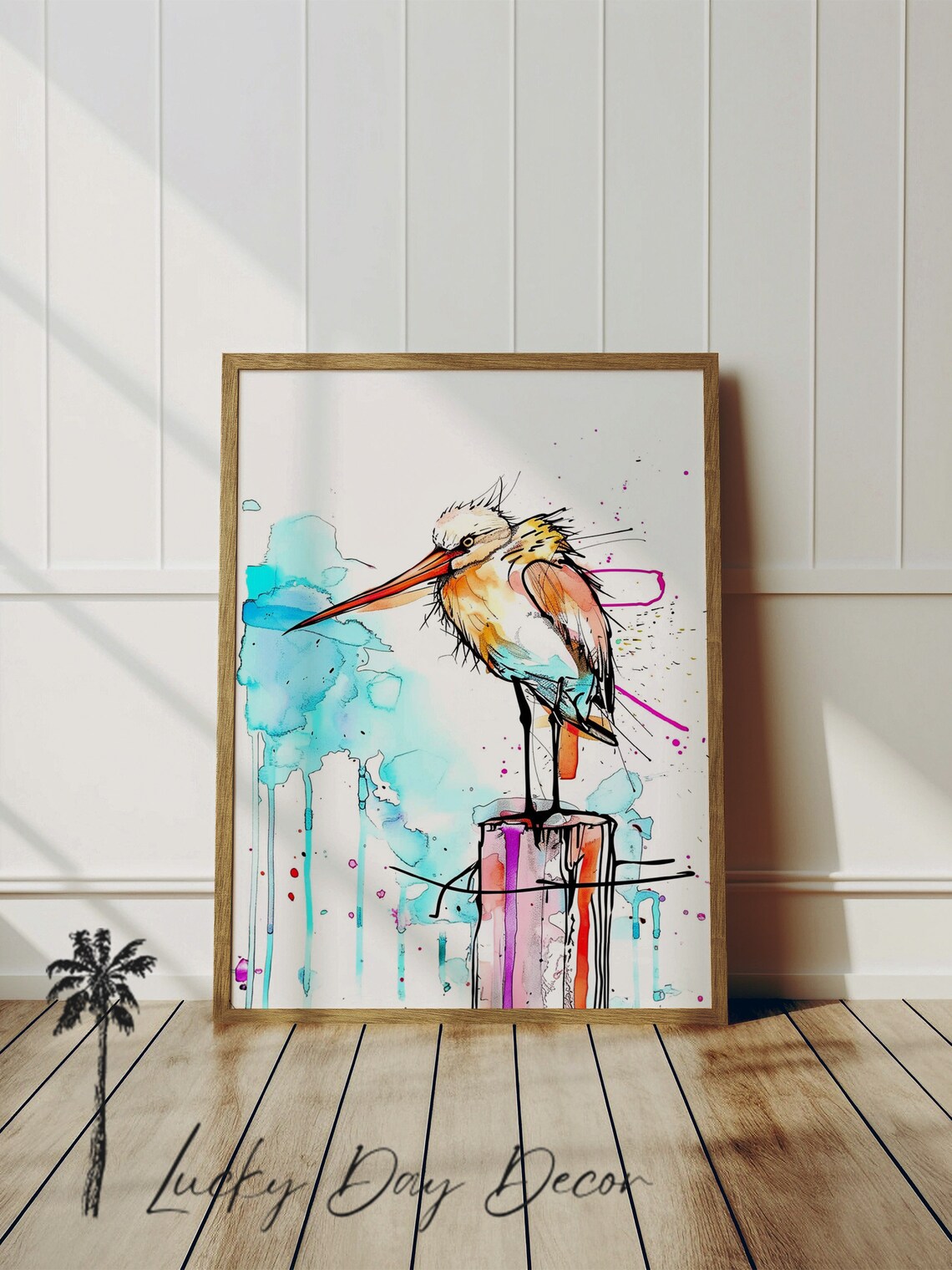 Colorful Shorebird Watercolor Abstract Coastal Bird Art Painting Poster