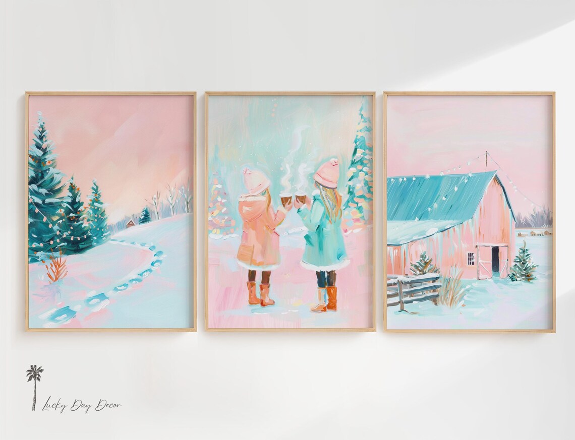 Pastel Winter Morning Prints Set of 3 Snowy Landscape Wall Poster
