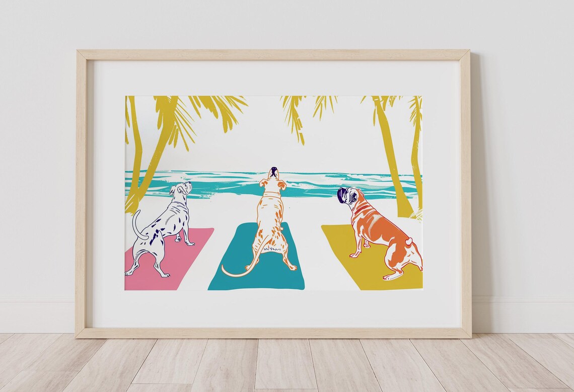 Beachside Dog Yoga Funny Canine Art Print