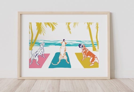 Beachside Dog Yoga Funny Canine Art Print