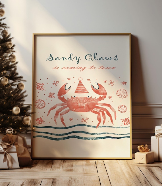 Sandy Claws Crab Christmas Sea Life Art Print