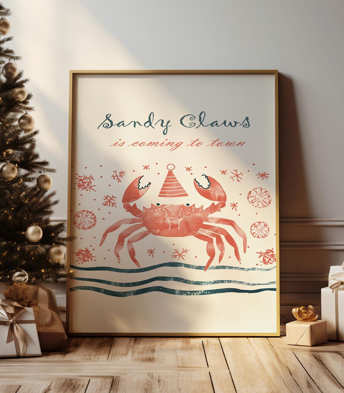 Sandy Claws Crab Christmas Sea Life Art Print