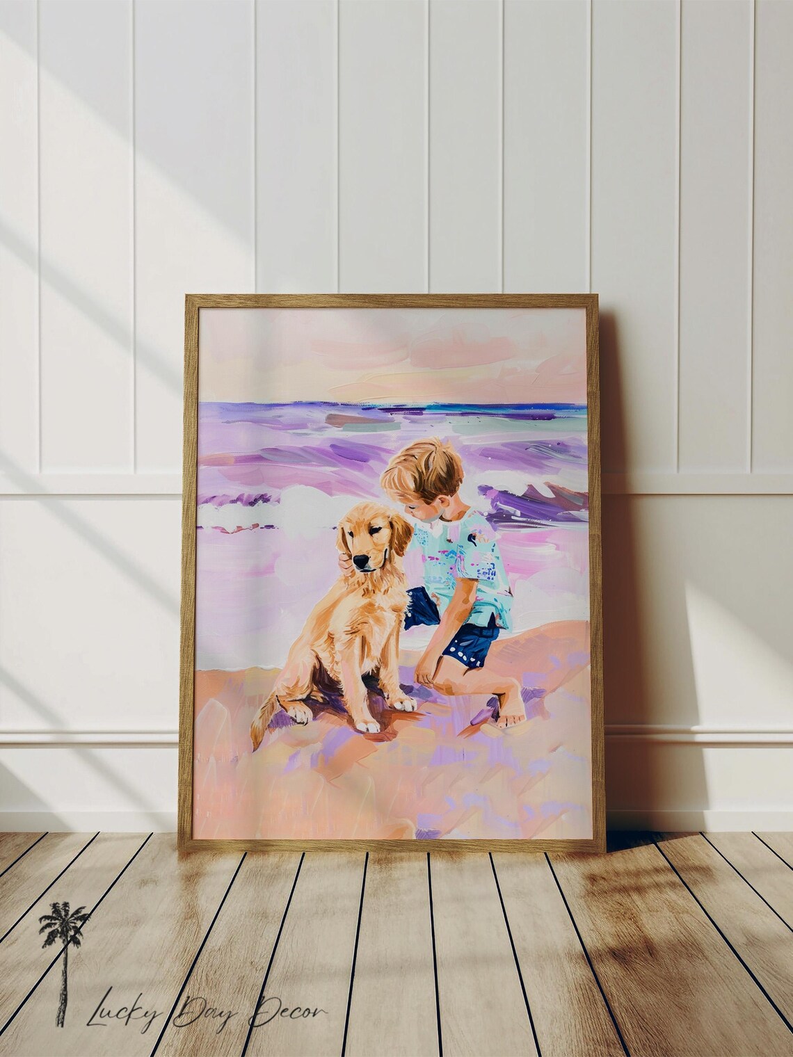 Boy Puppy Best Friends Golden Retriever Art Print