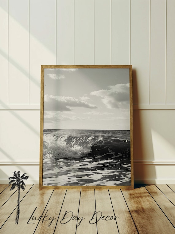 Barrel Wave Crashing Black and White Surf Photography Poster