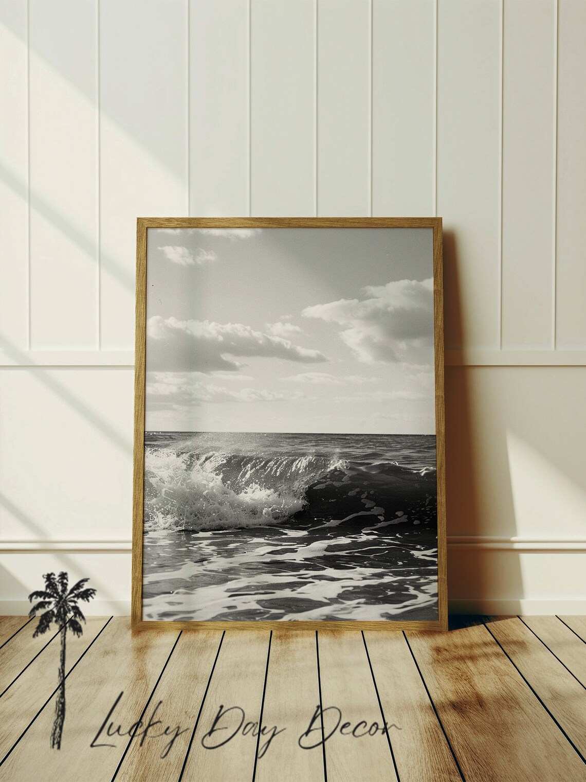 Barrel Wave Crashing Black and White Surf Photography Poster